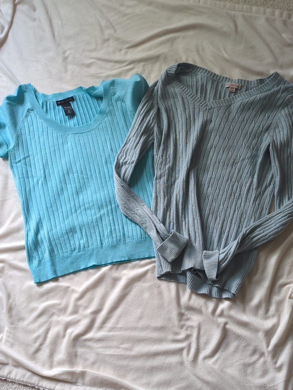 Aqua and Light Blue Ribbed Sweaters Duo